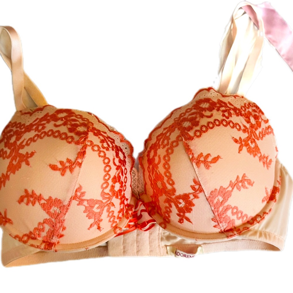 Adore Me Cream and Orange Lace Bra